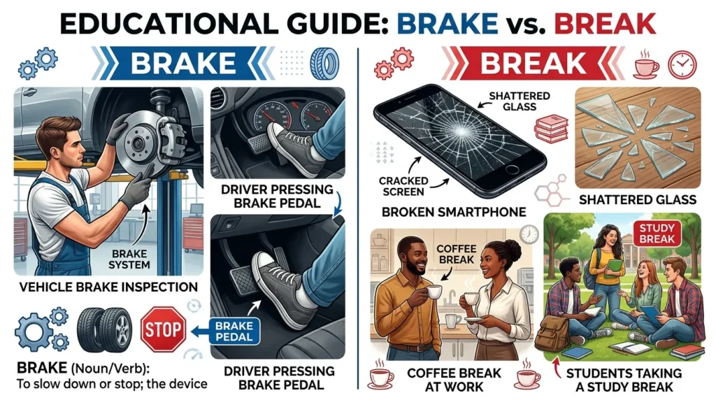 Brake or Break in Real World Examples