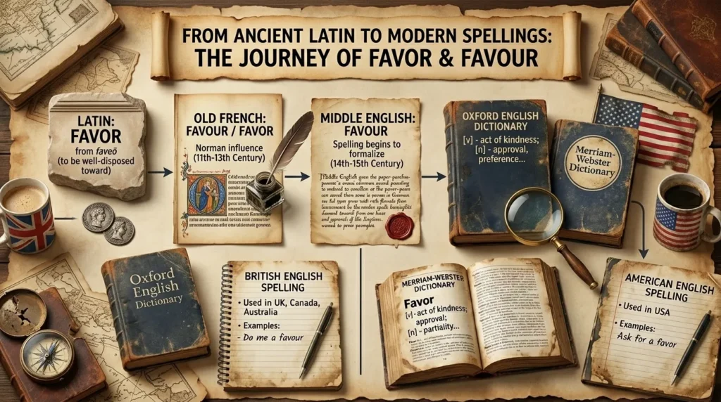 The Origin of Favour and Favor