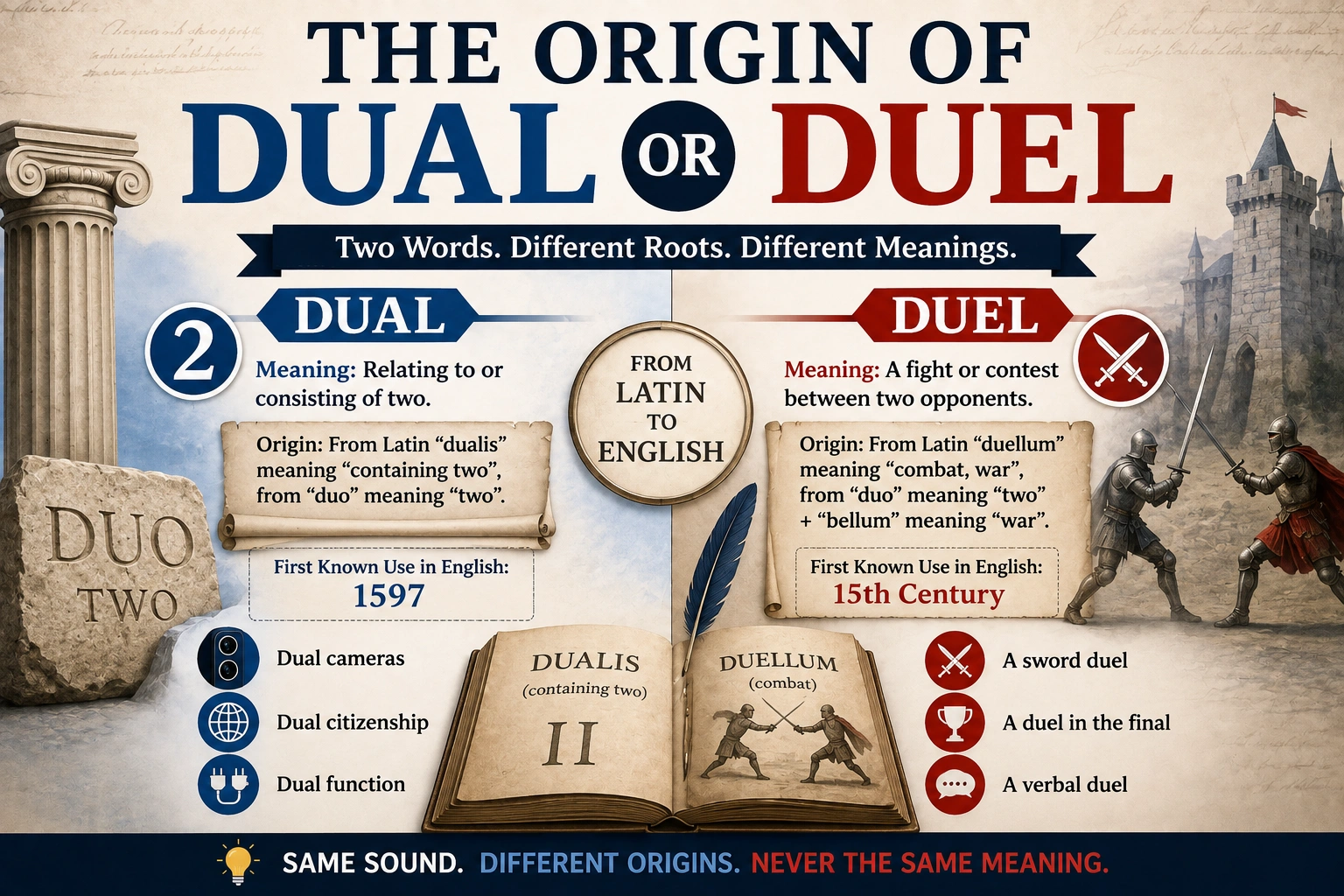 The Origin of Dual or Duel