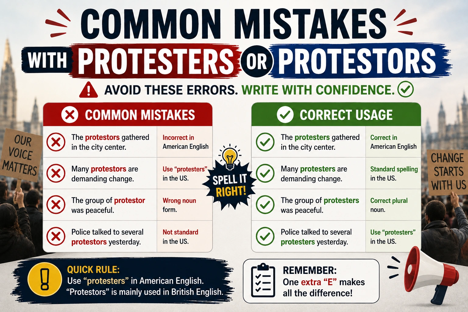 Common Mistakes with Protesters or Protestors