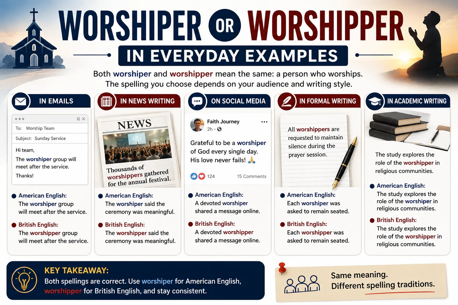 Worshiper or Worshipper in Everyday Examples