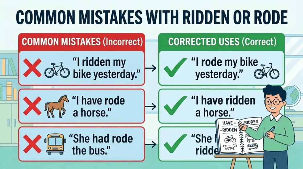 Common Mistakes with Ridden or Rode