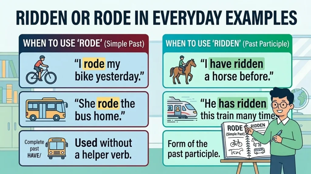 Ridden or Rode in Everyday Examples