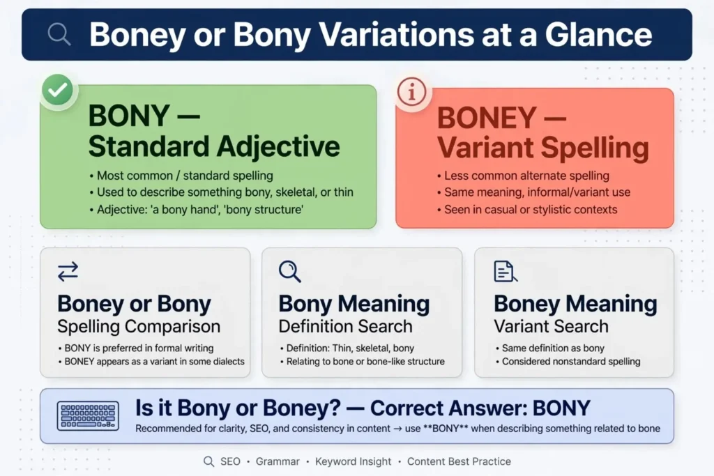 Boney or Bony Variations at a Glance