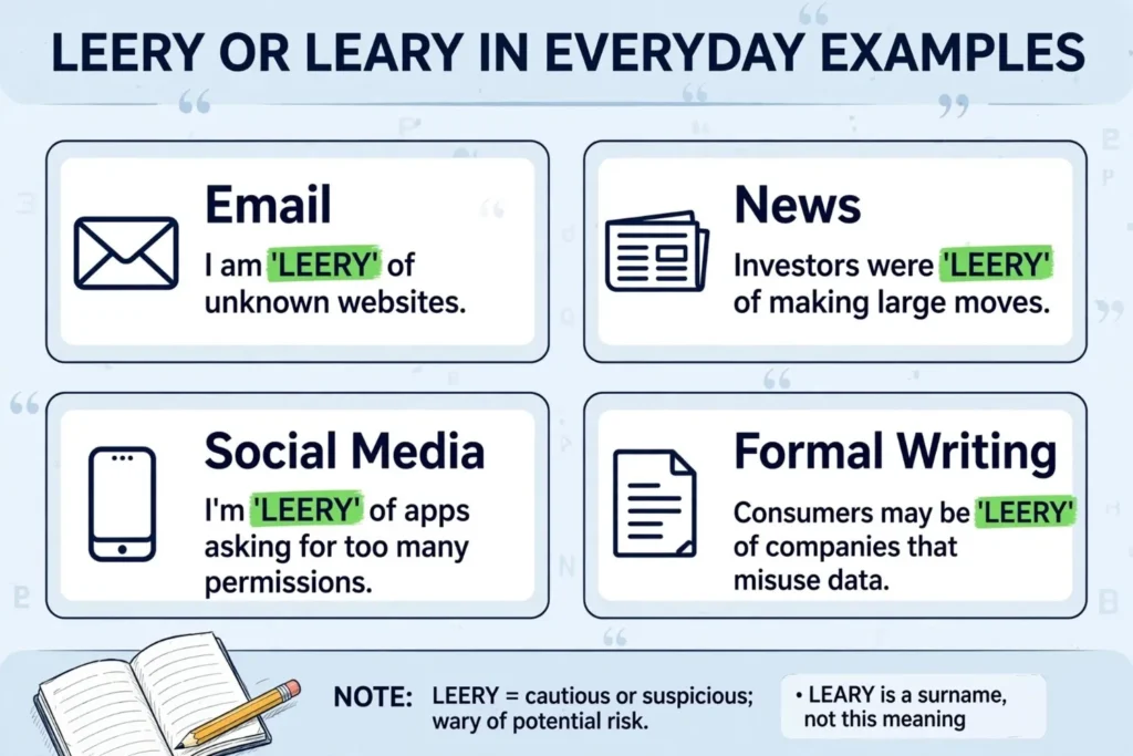 Leery or Leary in Everyday Examples