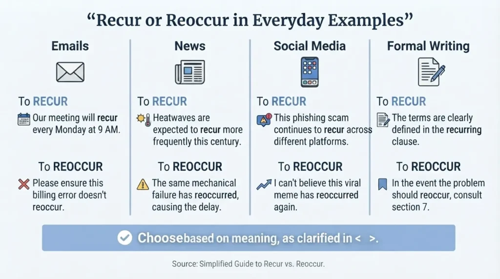 Recur or Reoccur in Everyday Examples