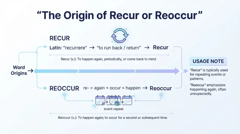 The Origin of Recur or Reoccur