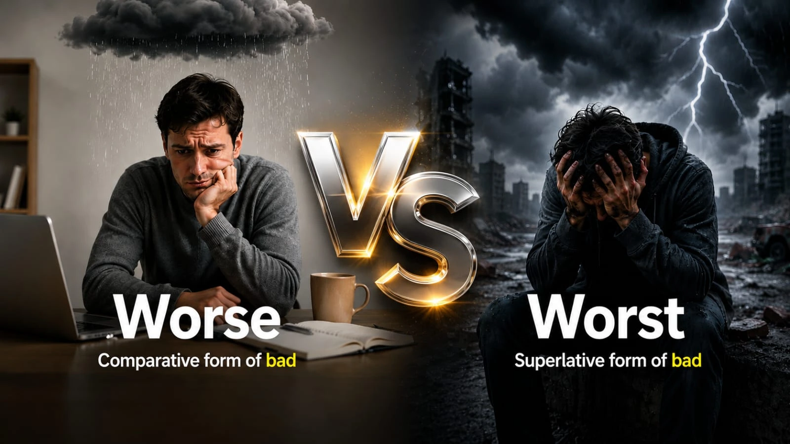 Worse or worst grammar comparison showing the correct usage with simple examples